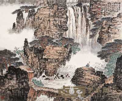钱松嵒 香山瀑布 立轴 68.5×82.5cm